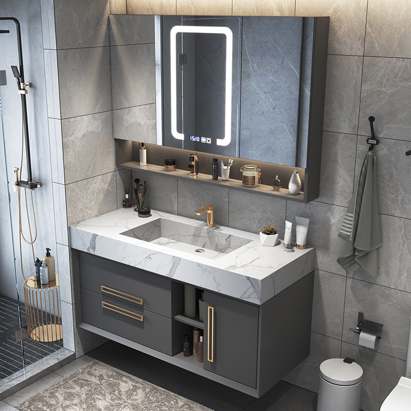 Stone slab integrated basin light luxury wash basin wash basin bathroom cabinet combination wall-mounted powder room wash basin custom