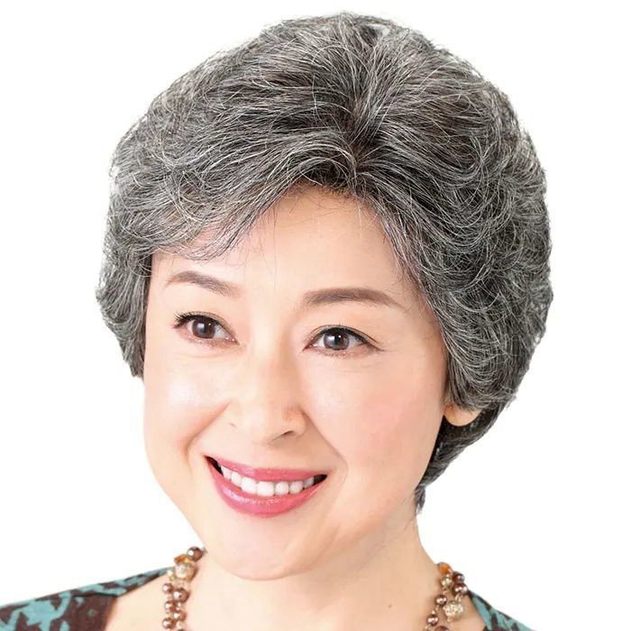 Wigs for Middle-Aged and Elderly Women, Grandma's Gray Short Hair, Full Head Wig for Elderly, White Full Real Hair, Elderly Lady's Bald Head Wig