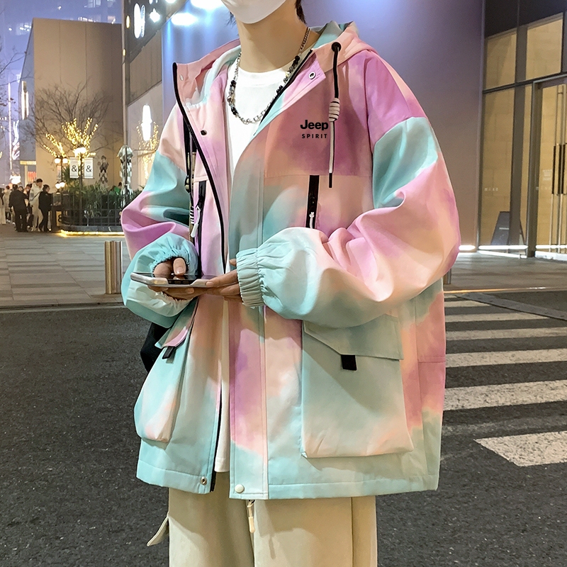 Jeep Gradient Color Jacket for Men, Spring and Autumn Trendy Brand, Cool and Stylish Youth Workwear Jacket, Windproof Windbreaker