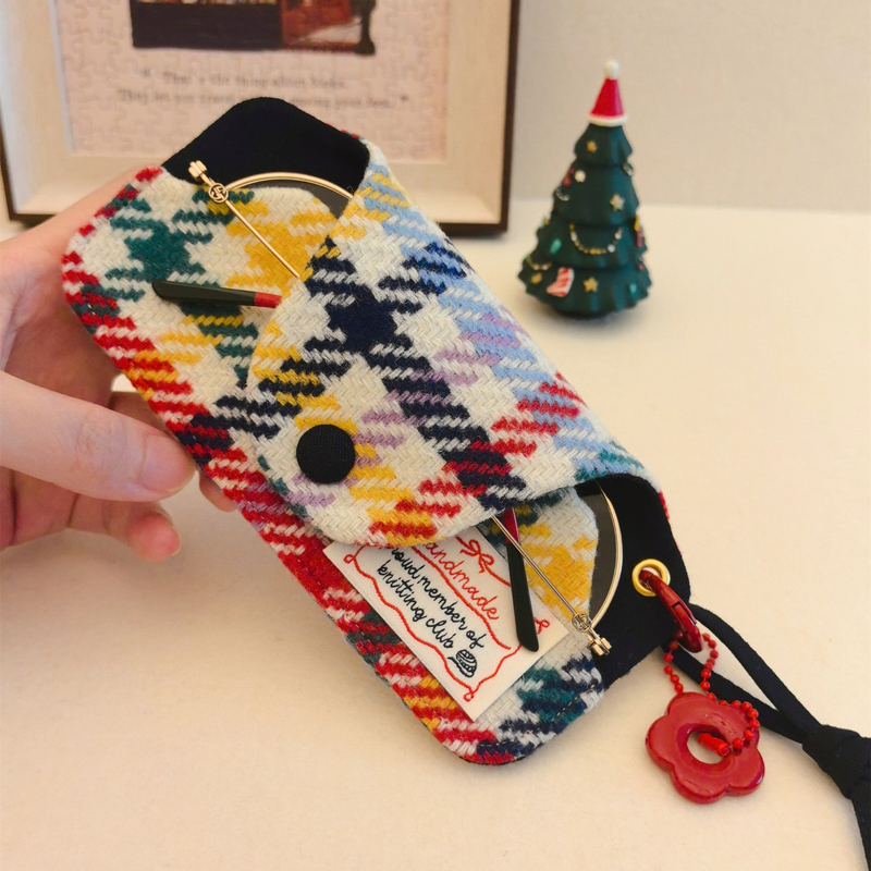 Eva Cloth Sunglasses Case Portable Storage Bag Wool Plaid Retro Stylish Sunglasses Pouch