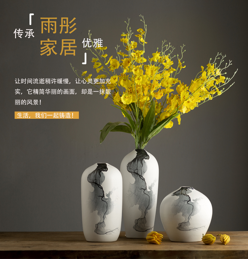 Jingdezhen ceramic vase three - piece simulation flower, flower art creative contracted sitting room of new Chinese style with modern furnishing articles