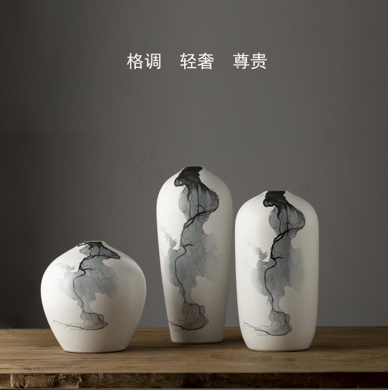 Jingdezhen ceramic vase three - piece simulation flower, flower art creative contracted sitting room of new Chinese style with modern furnishing articles