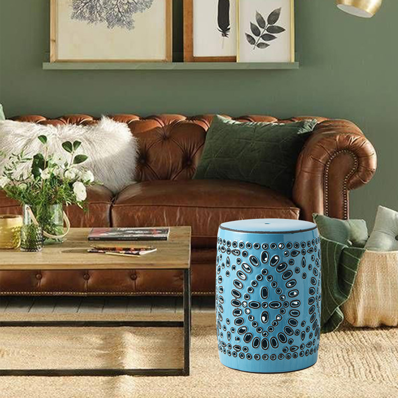 Rain tong household ceramic who Chinese style hollow out pattern porcelain ceramic drum who chair cold pier embroidered pier American porcelain ceramic block