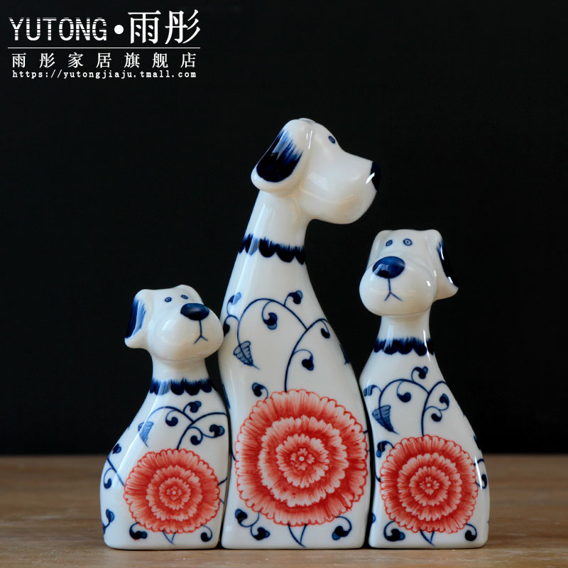 Jingdezhen ceramic dog blue and white living room home furnishing articles desktop small creative interior decoration