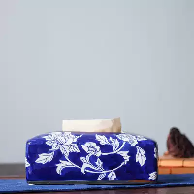 Blue and white porcelain tissue box living room coffee table creative desktop napkin sanitary paper box home living room simple