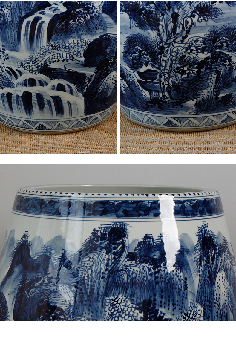 Jingdezhen ceramic painting and calligraphy cylinder hand - made of blue and white porcelain antique calligraphy and painting porcelain painting cylinder tube to receive a large scroll cylinder study