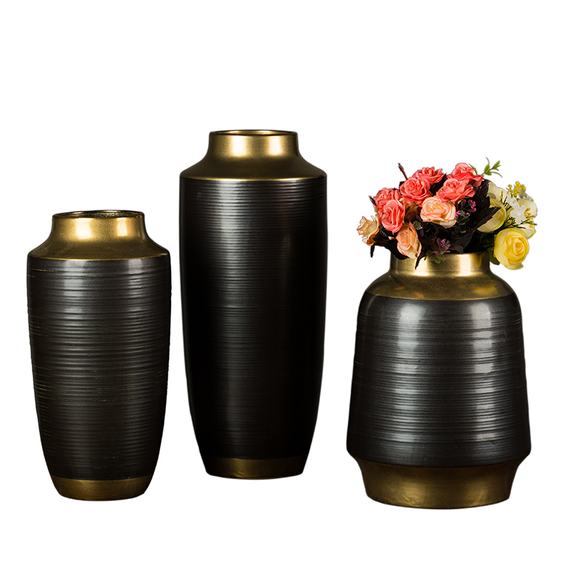 Grain decoration furnishing articles ceramic screw black gold vase three free combination dried flowers flower arrangement sitting room desktop decoration