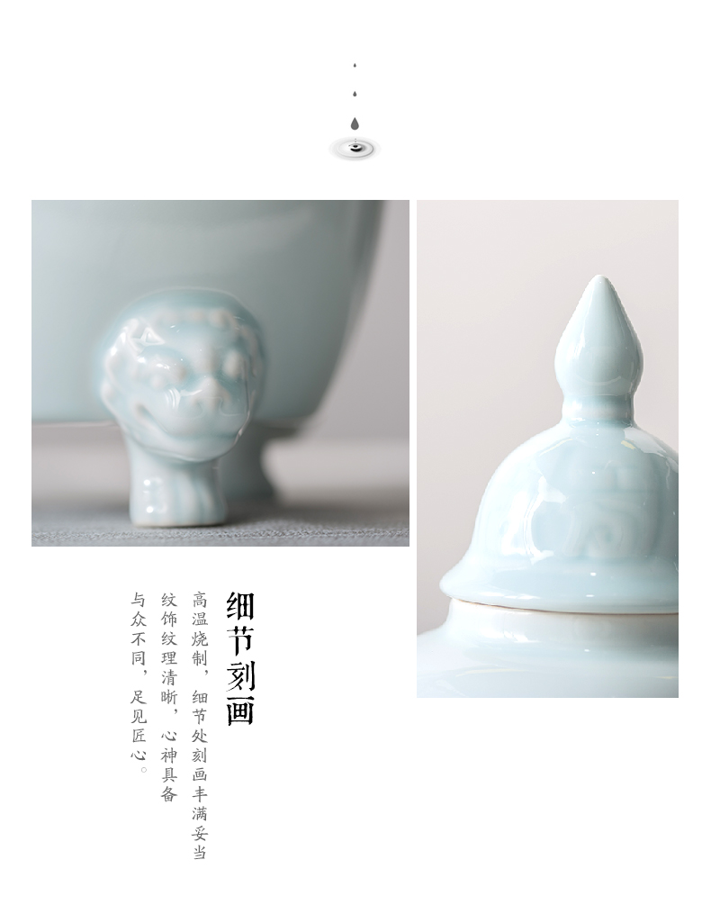 Jingdezhen ceramic tea pot shadow blue glaze three - legged storage tank vessel contracted practical modern decoration home furnishing articles