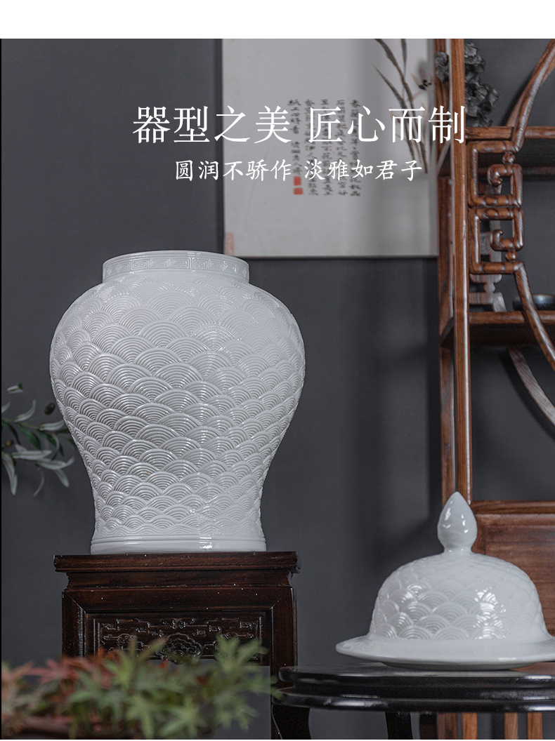 Jingdezhen ceramic general pot of high antique white porcelain vase sea dragon fish grain decoration cover pot ceramics collection