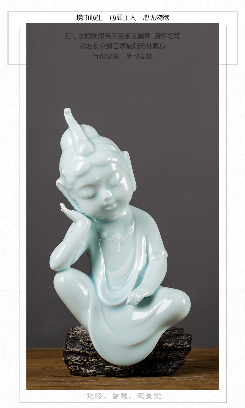 Celadon ceramic zen zen furnishing articles guanyin Buddha zen meditation Buddha express with lotus study home furnishing articles