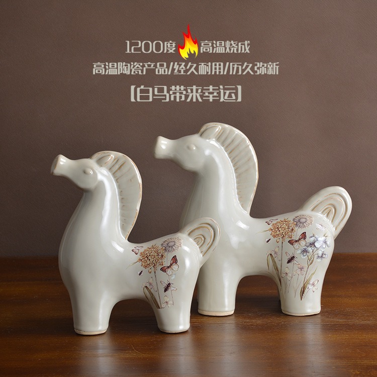 Rain tong ceramic desktop animal furnishing articles about horse horse Nordic household ceramics handicraft decoration the opened a housewarming gift