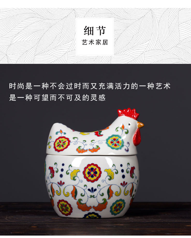 Ceramic chicken place jingdezhen porcelain creative European painting home sitting room adornment snacks seal storage tank