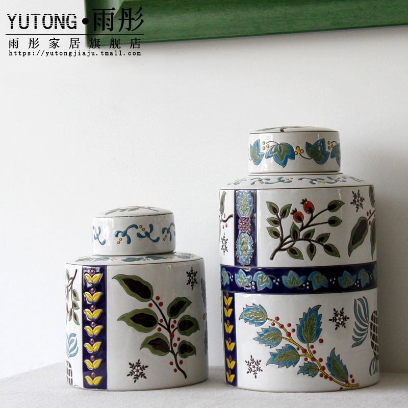 Jingdezhen ceramic household act the role ofing is tasted furnishing articles colorful European - style ceramic vase round pot storage tank decoration