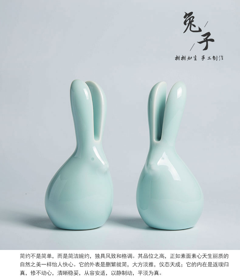 Lovely rabbit contracted the new Chinese style ceramic furnishing articles green glaze rabbit mattress in the sitting room porch decoration crafts and gifts