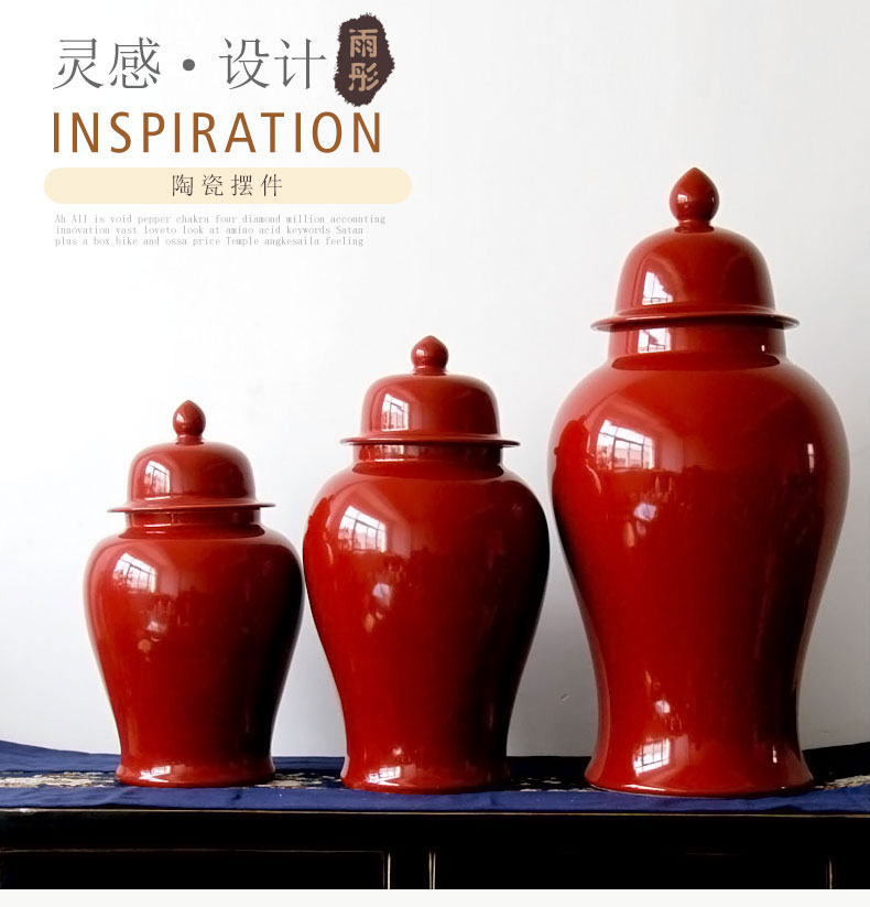 Jingdezhen ceramic manual paste red porcelain pot storage tank decoration business hall study example room soft furnishing articles