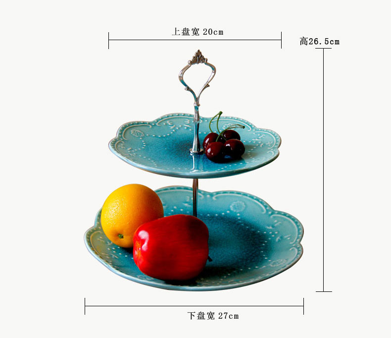 Continental ice crack glaze ceramic double compote creative I sitting room key-2 luxury home afternoon tea tea table plate