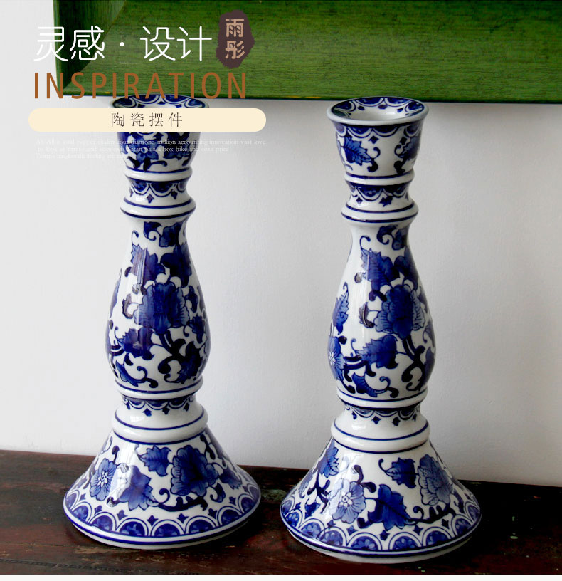 Blue and white porcelain of jingdezhen ceramics candlestick/contracted household of Chinese style style ceramic candlestick furnishing articles incense inserted