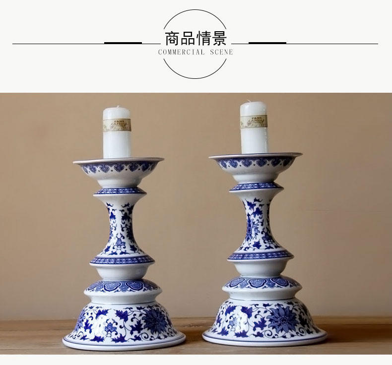 Jingdezhen blue and white porcelain high candlestick creative ceramic candelabra handicraft zen ceramic decorative furnishing articles