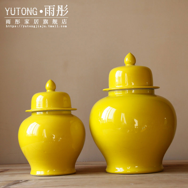 Jingdezhen ceramic checking lemon yellow ceramic tank storage tank furnishing articles to decorate the study model soft outfit business hall