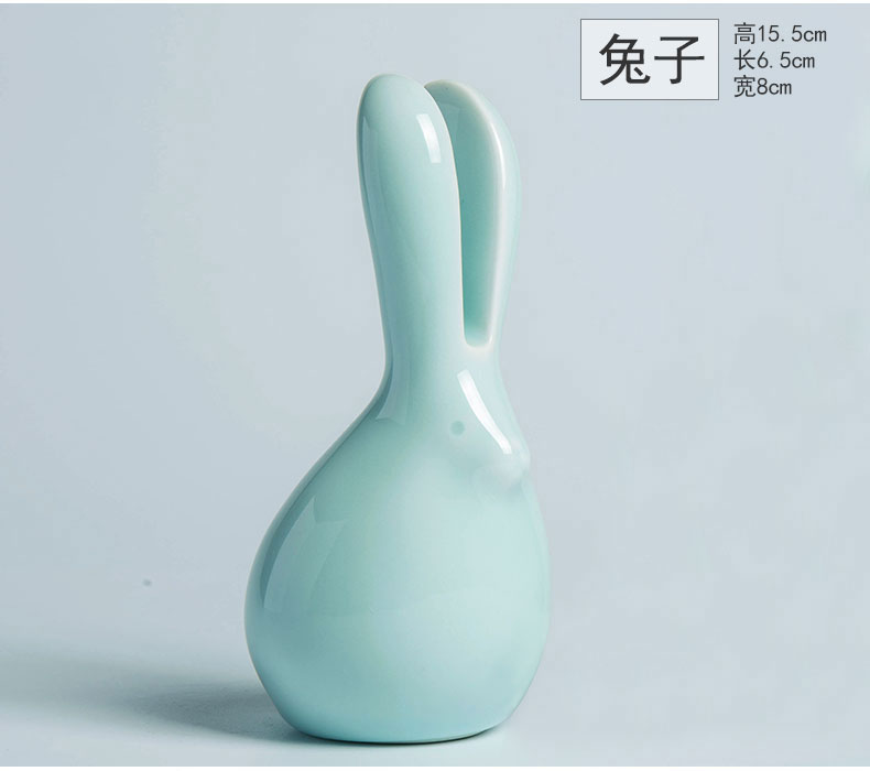 Lovely rabbit contracted the new Chinese style ceramic furnishing articles green glaze rabbit mattress in the sitting room porch decoration crafts and gifts