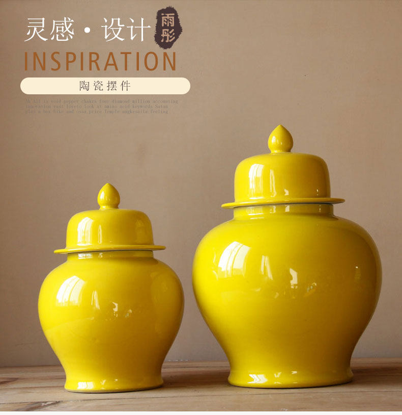 Jingdezhen ceramic checking lemon yellow ceramic tank storage tank furnishing articles to decorate the study model soft outfit business hall