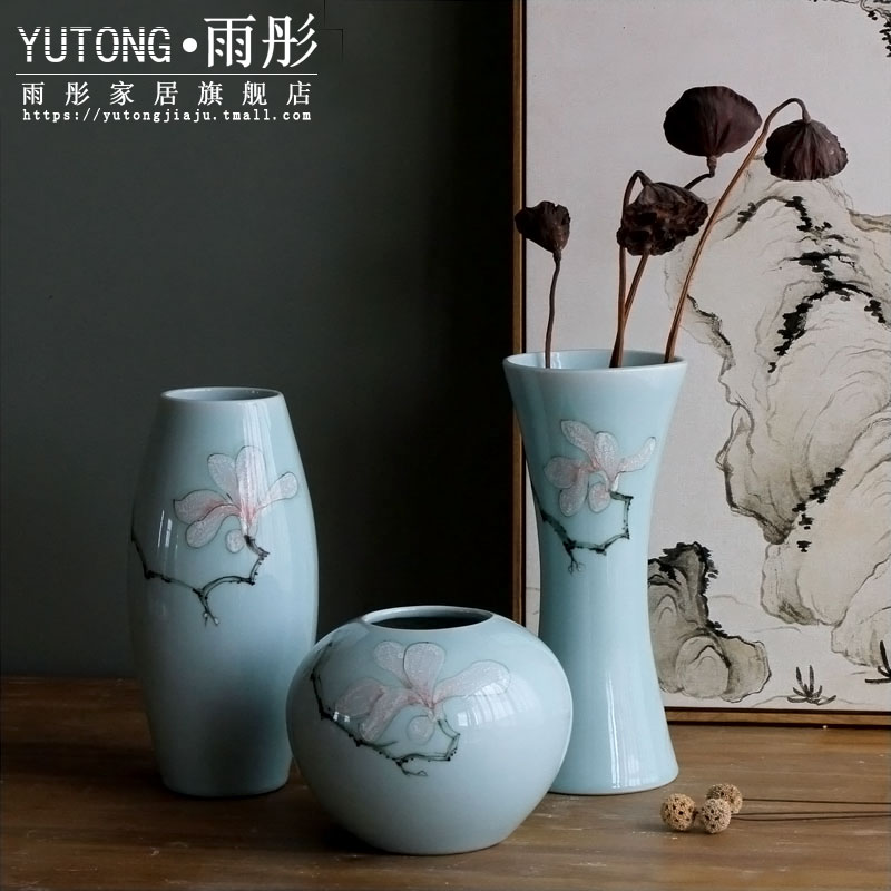 Porcelain vase three - piece jingdezhen ceramics new Chinese style simulation flower flower, dried flower creative sitting room place, restoring ancient ways