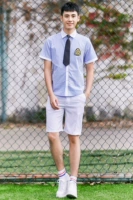 Синяя рубашка, шорты, галстук