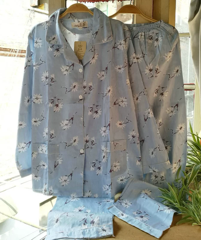Mùa xuân và mùa hè mỏng 100% cotton dệt chéo twill cotton Bộ đồ ngủ dài tay cho nữ