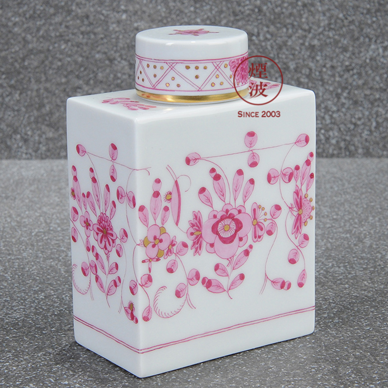 German mason mason meisen porcelain new clipping pink flower India caddy fixings