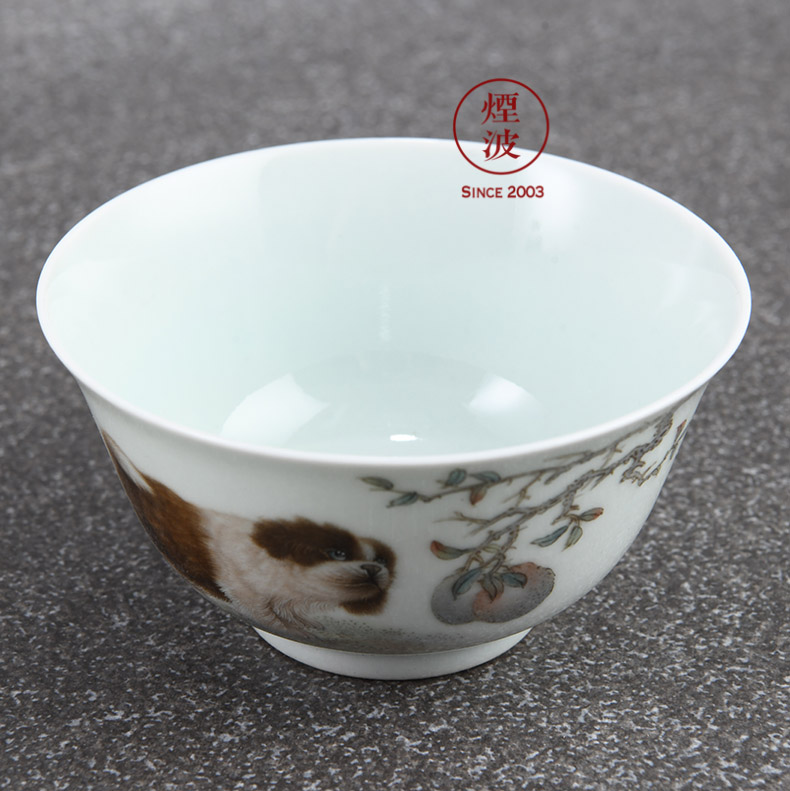 Those jingdezhen small solitary hall cream dust hand - made famille rose porcelain dog AoWang satisfied sample tea cup tea cups