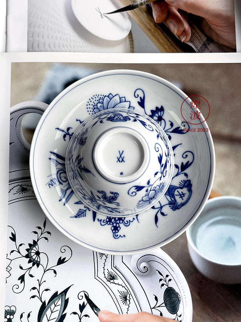 German MEISSEN mason classic blue onion series Chinese porcelain teacup disk group