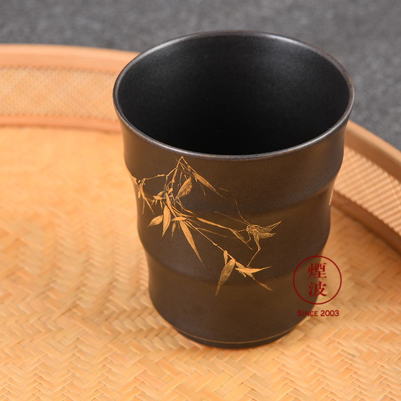 Those jingdezhen nine calcinations hand - made silver star burnt black glaze porcelain hand work report peaceful bamboo bamboo cups