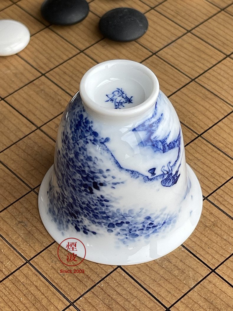 Jingdezhen nine calcinations hand - made blue - and - white porcelain hand landscape beauty fishing cup tea cups