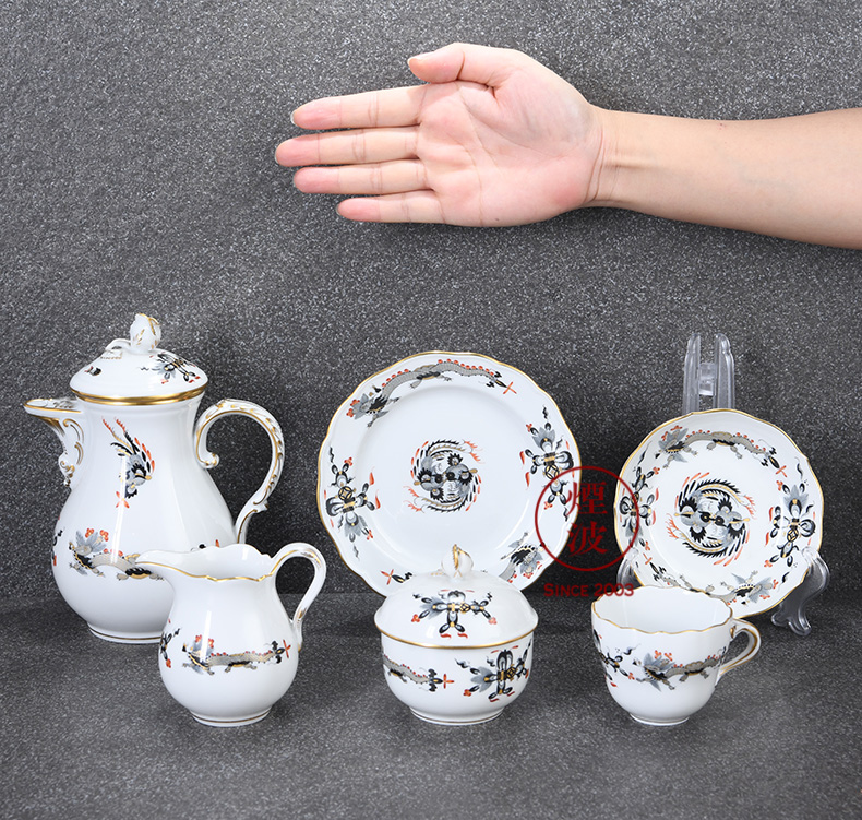 German mason MEISSEN porcelain royal dragon paint black tea set of coffee in the afternoon