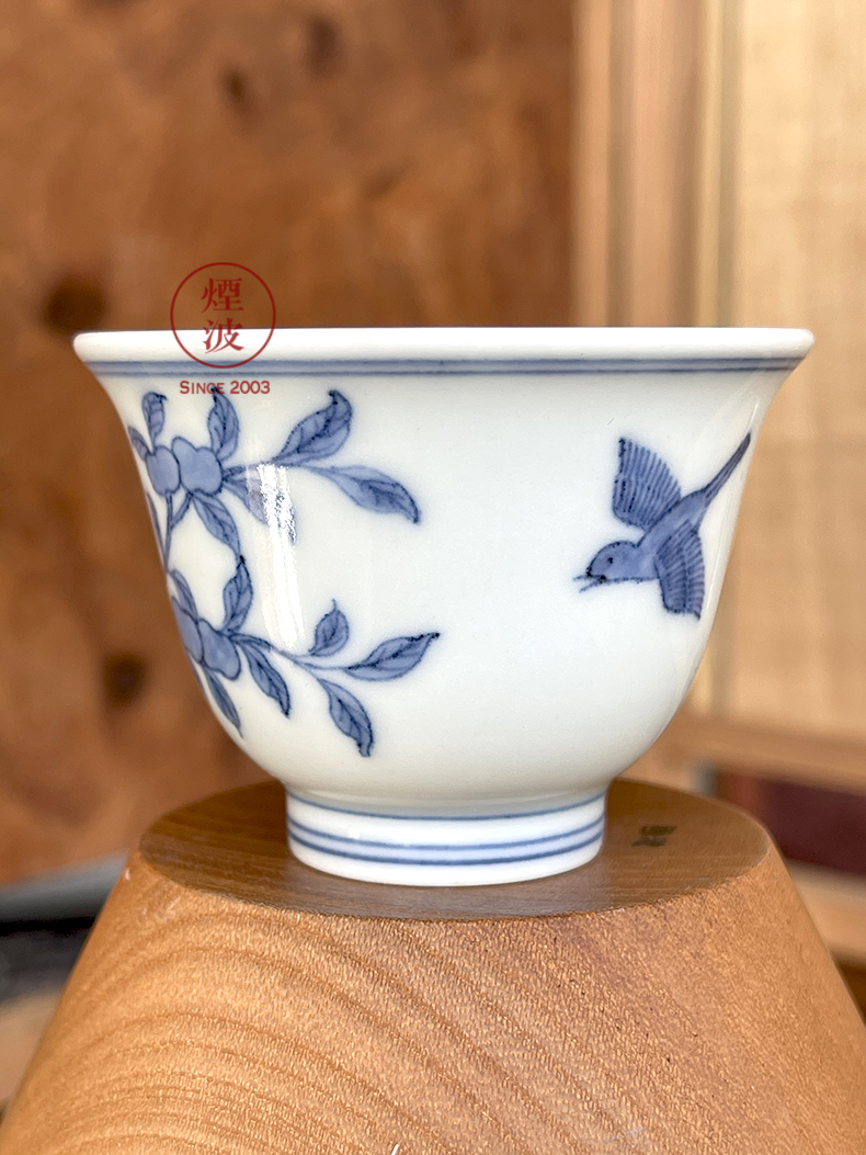 Jingdezhen spring auspicious jade Zou Jun up system imitation Ming blue and white birds painting of the sample tea cup tea cups