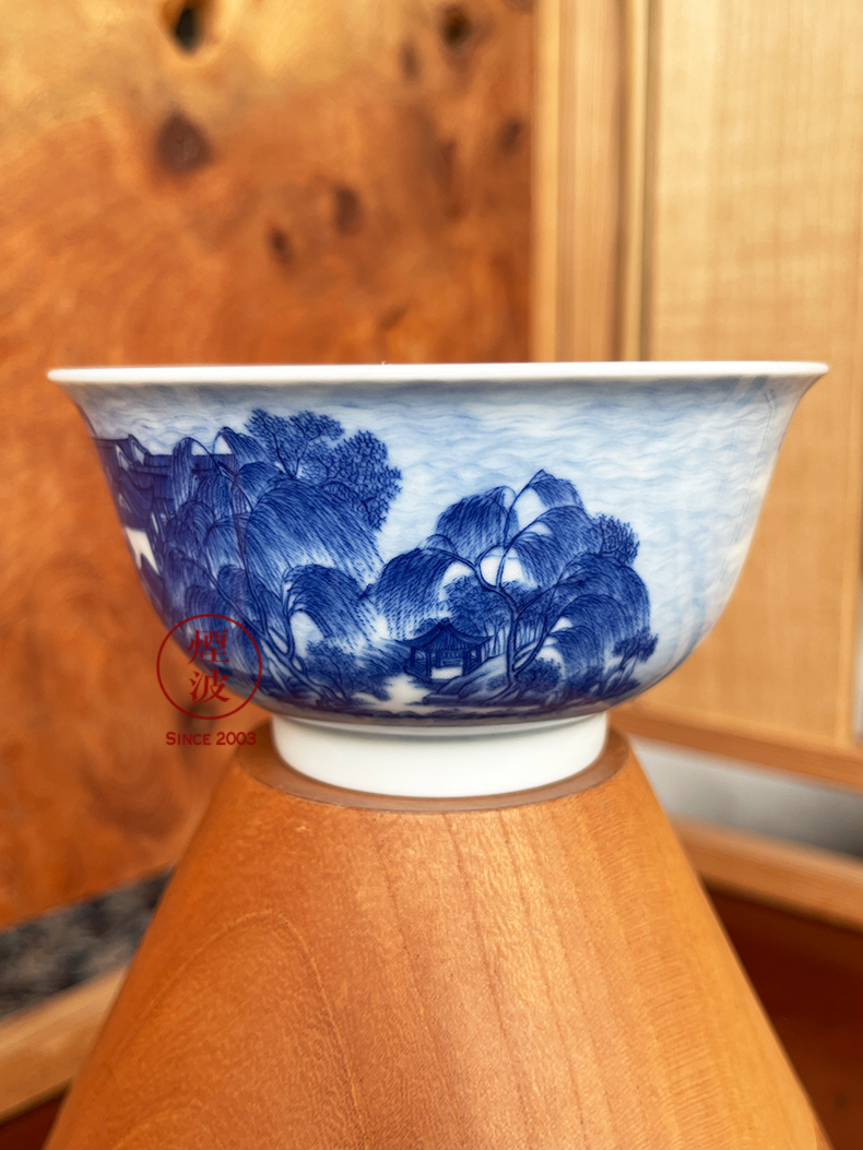 Jingdezhen sleep mountain hidden up the reform model of blue and white heavy yuanmingyuan peng island YaoTai sample tea cup tea cups