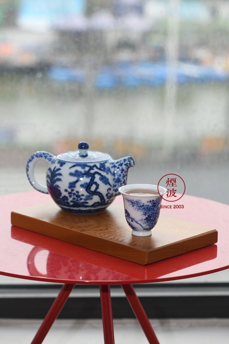 Jingdezhen nine calcinations hand - made blue - and - white porcelain hand landscape beauty fishing cup tea cups