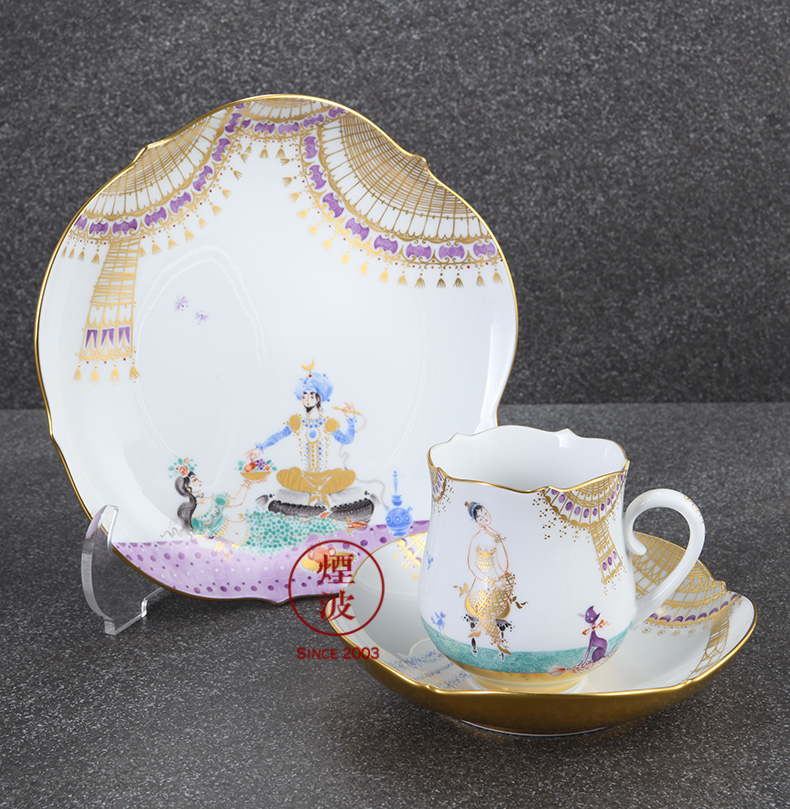 German mason MEISSEN porcelain cutting big one thousand nights gold - plated coffee pot cup suit group