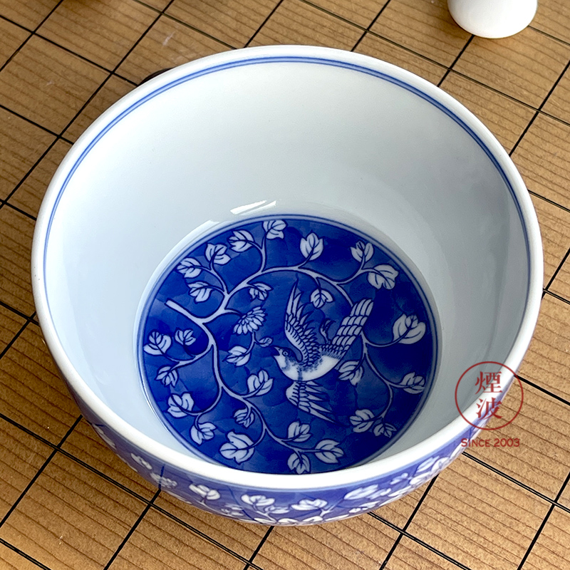 Jingdezhen spring breeze blue and white blue land auspicious auspicious jade Zou Jun up system with flowers and birds painting of cylinder cups of tea cups