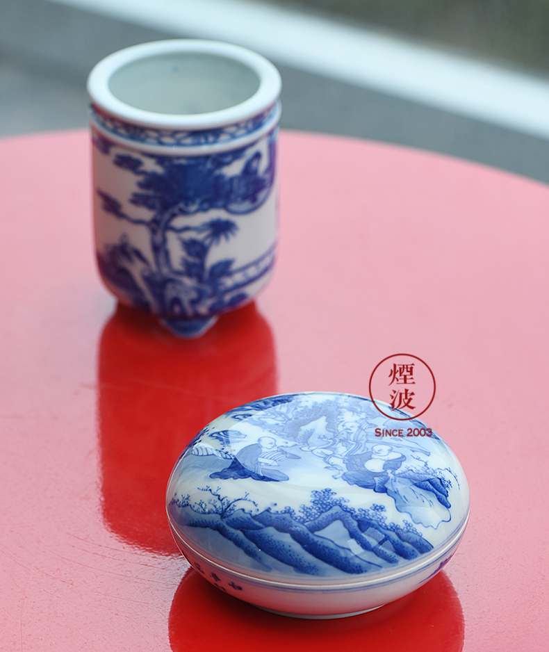 Jingdezhen made lesser collection with lesser RuanDingRong characters (the Buddha) inkpad box porcelain incense box