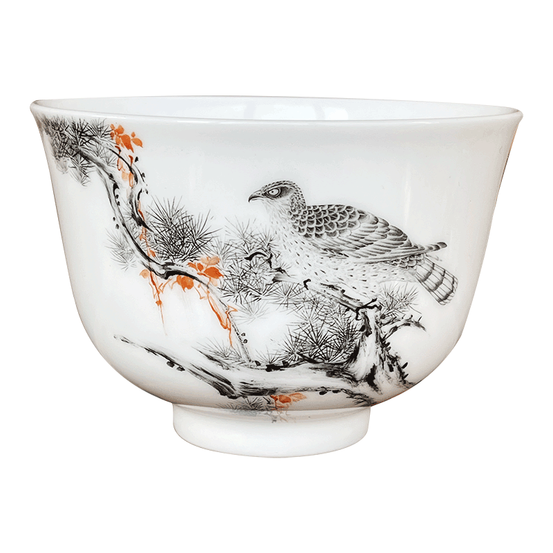 Jingdezhen nine calcinations hand - made color ink painters chorale eagle porcelain hand keller cup sample tea cup