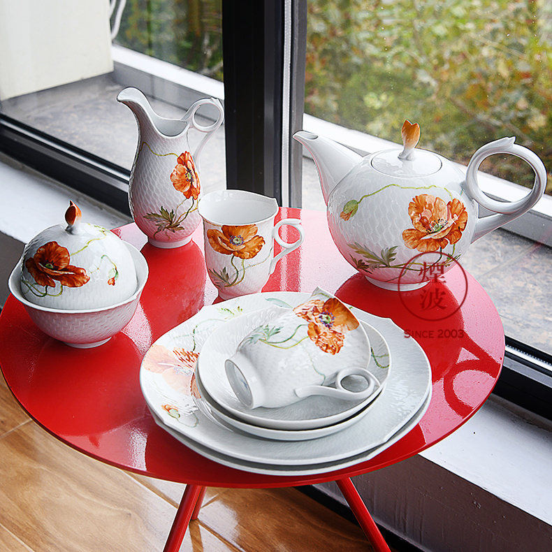 German mason mason meisen porcelain wave series wild poppy coffee cup set group of coloured drawing or pattern