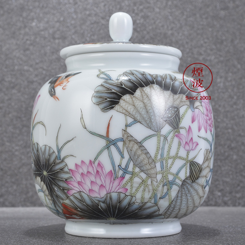 Those jingdezhen spring auspicious treasure jade Zou Jun up model of pastel colored enamel lotus tea caddy fixings