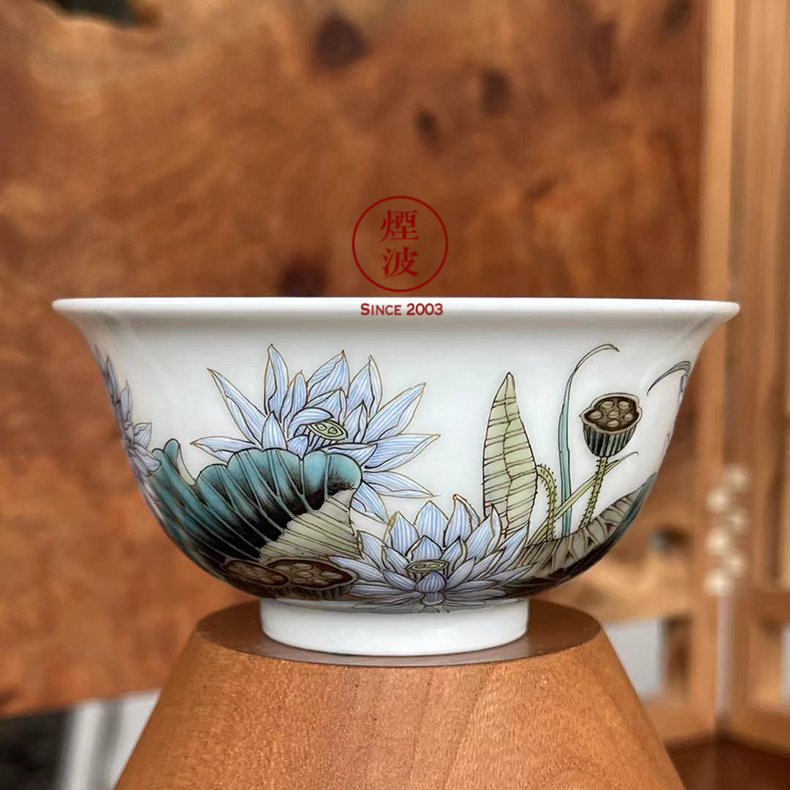 Jingdezhen spring auspicious treasure jade Zou Jun up nine fonts colored enamel blue lotus lotus koubei