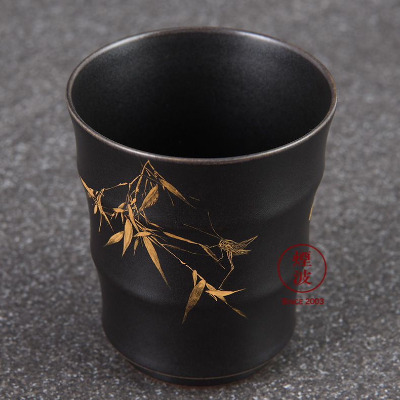 Those jingdezhen nine calcinations hand - made silver star burnt black glaze porcelain hand work report peaceful bamboo bamboo cups