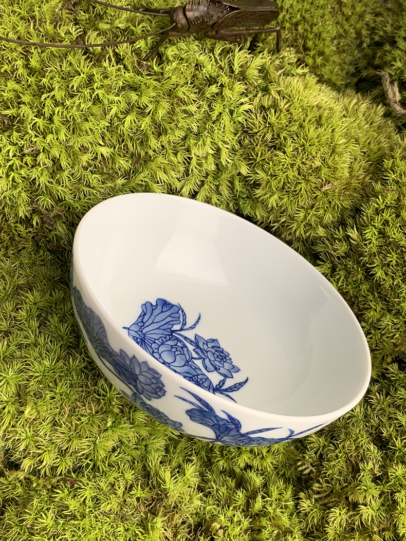 Jingdezhen spring auspicious jade Zou Jun up of eight of the blue and white lotus yuanyang new painting of flat bowl cups