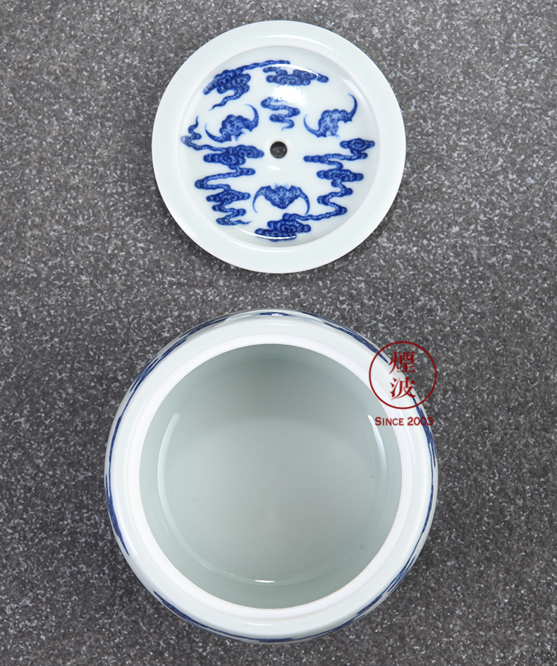 Jingdezhen sleep mountain hidden hand - made porcelain up section shou fortuna 's movement of grain tea canister storage tank