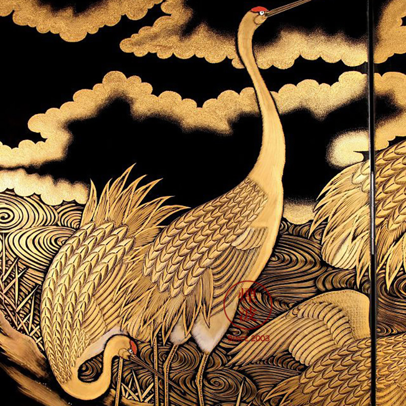 輪島塗絵額 双鶴 双雲作