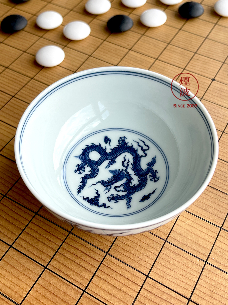 Jingdezhen spring auspicious jade Zou Jun up and imitation Ming blue and white skeleton painting of eight new system flat bowl bowl