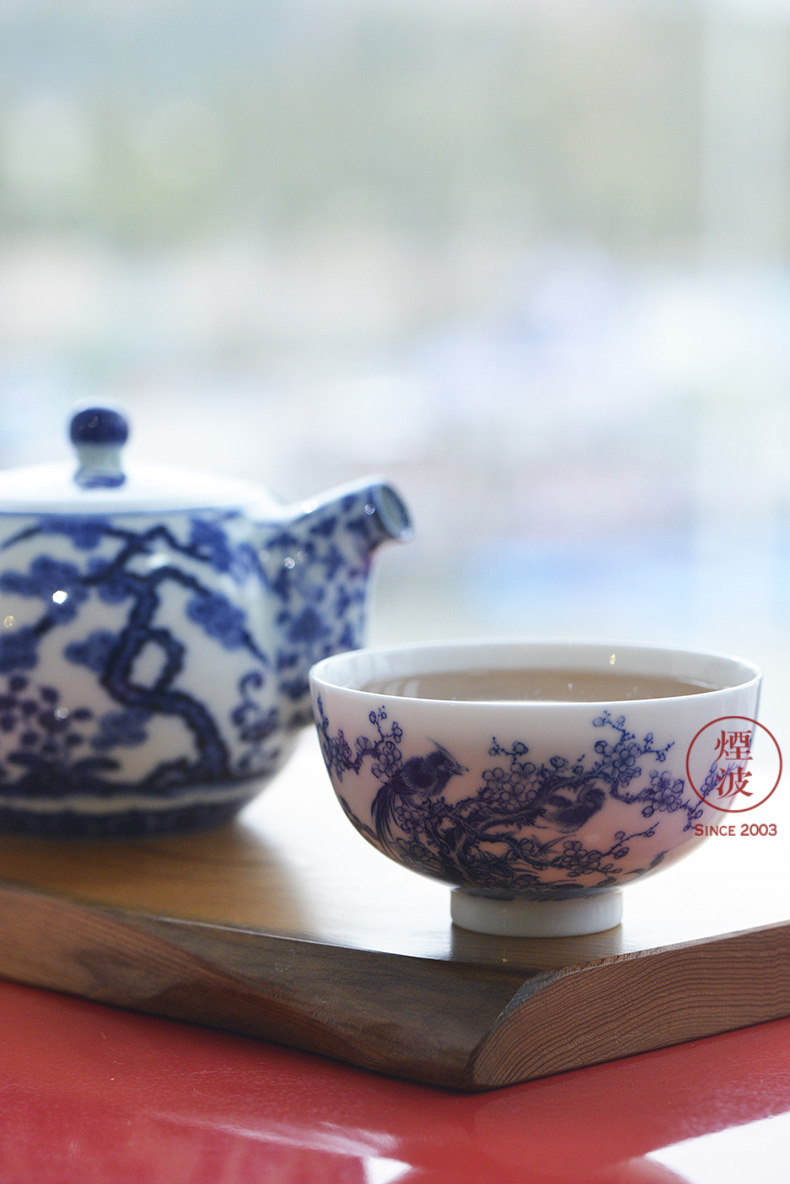 Jingdezhen nine wonderful hand burn hand - made porcelain nine paragraphs practice finches peach blossom put drunk heart bowl of tea cups